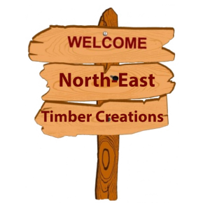 Welcome sign that reads "Welcome North-East Timber Creations"